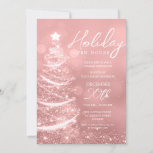 GLAM Christmas Holiday Open House Party Rose Gold  Invitation