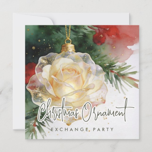 Glam Christmas Ornament Shaped Like a Rose Invi Invitation (Front)