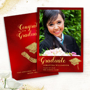 Glam Class of 2025 Red and Gold Photo Graduation Announcement