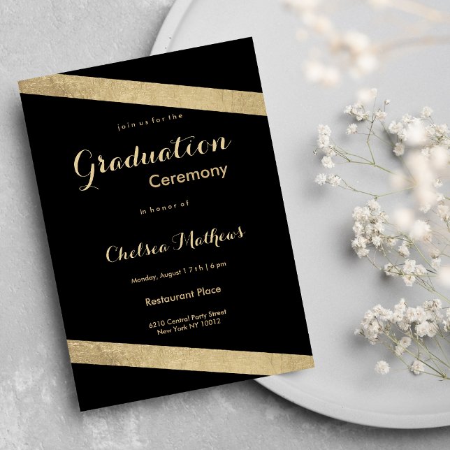 Glam classy black gold geometrical Graduation Invitation (Glam classy black gold geometrical Graduation)