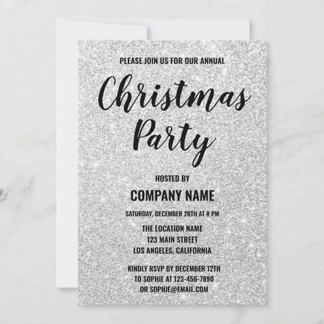 Glam Company Holiday Party Silver Glitter Sparkles Invitation (Front)
