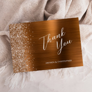 Glam Copper Metallic Wedding Flat Thank You Card