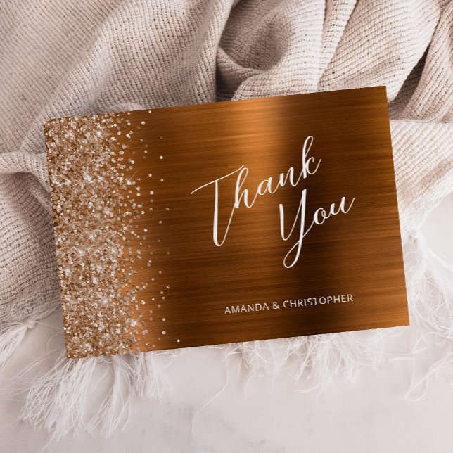 Glam Copper Metallic Wedding Flat Thank You Card (Creator Uploaded)