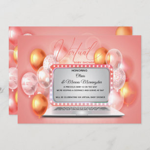 Glam Coral Modern Laptop Virtual Baby Girl Shower Invitation