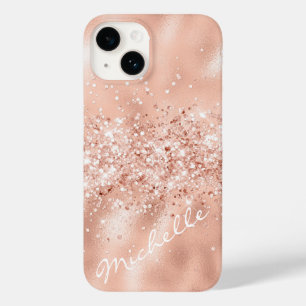 Glam Coral Pink Foil Confetti Case-Mate iPhone 14 Case