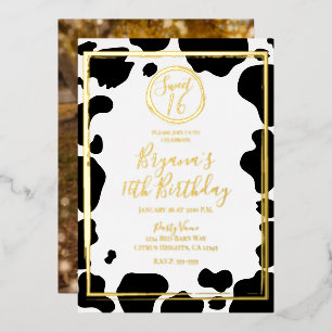 Glam Cow Print Modern Border Wedding Photo Gold