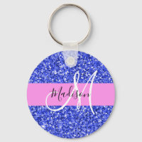 Glam Dark Blue Pink Glitter Sparkles Name Monogram