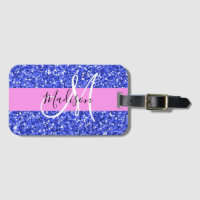 Glam Dark Blue Pink Glitter Sparkles Name Monogram