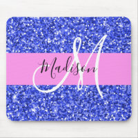 Glam Dark Blue Pink Glitter Sparkles Name Monogram