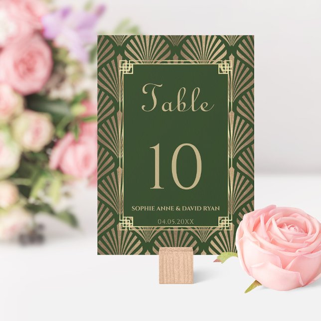 Glam Dark Green Gold Art Deco Wedding Table Number (Creator Uploaded)
