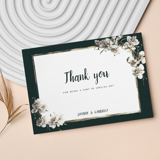 Glam dark green gold white orchid flower Thank You Invitation (Glam dark green gold white orchid flower Thank You )