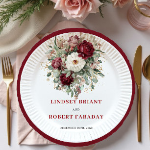 Glam Deep Red Flowers Eucalyptus Gold Plates