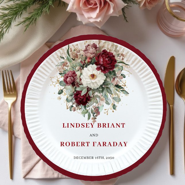 Glam Deep Red Flowers Eucalyptus Gold Plates (Glam Deep Red Flowers Eucalyptus Gold Plates)