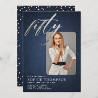 Glam Denim Diamonds Blue White 50th Birthday Photo