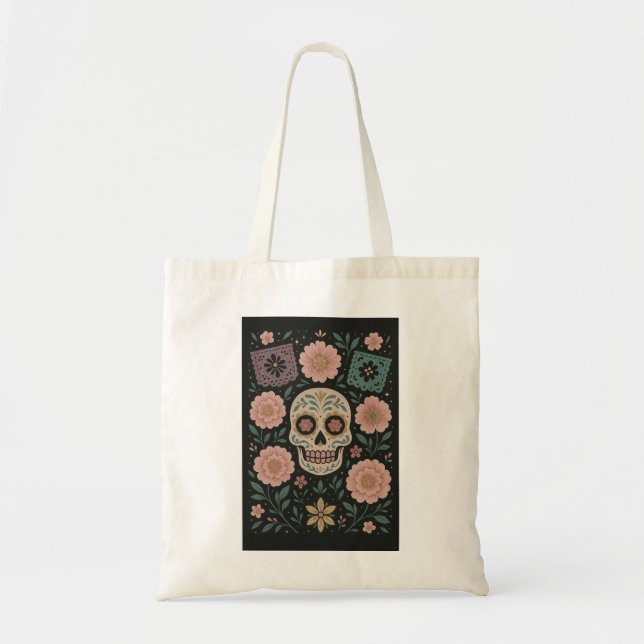 Glam Día de los Muertos Sugar Skull Tote Bag (Front)
