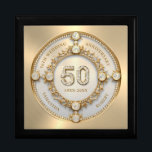 Glam Diamond & Gold Frame 50th Wedding Anniversary Gift Box<br><div class="desc">Glam sparkling white diamond set in gold swirly frame,  50th wedding anniversary commemorative wall clock.
Customisable text in changeable gold font colour.
Images of diamonds and gold was created with text to image generator.</div>