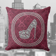 Glam Diamond Stiletto Shoe On Burgundy Damask