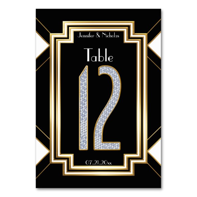 Glam Diamonds Art Deco Wedding Table Number Twelve (Front)