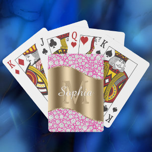 Glam Diamonds Fuchsia, Gold Monogram, Script Name Playing Cards