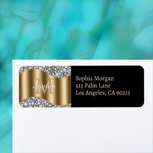 Glam Diamonds, Gold Monogram, Name & Address  Return Address Label