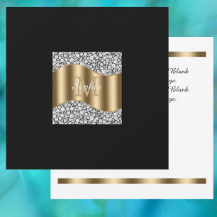 Glam Diamonds, Gold Monogram, Name, Message  Thank You Card