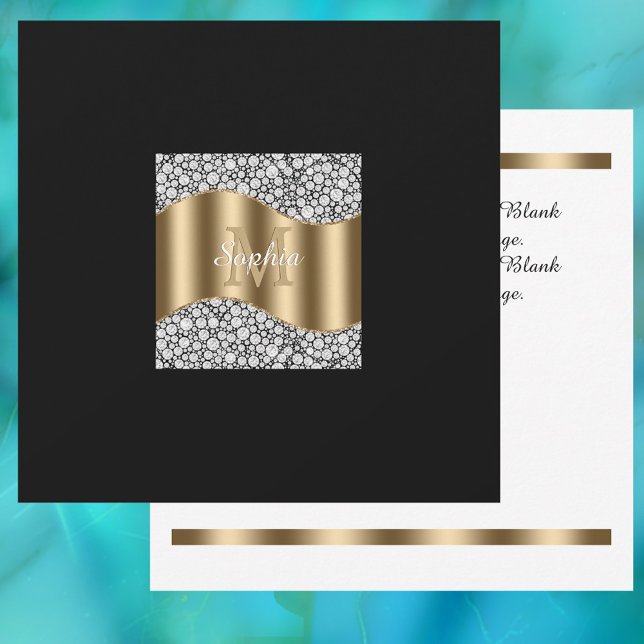 Glam Diamonds, Gold Monogram, Name, Message  Thank You Card (Creator Uploaded)