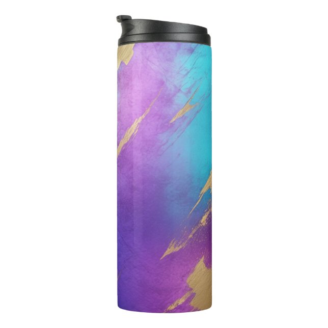 Glam Distressed Purple Turquoise Gold Thermal Tumbler (Rotated Right)