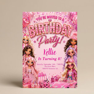 Glam Doll Party Theme Birthday Party Invitation