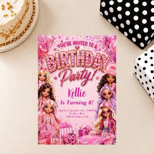 Glam Doll Party Theme Birthday Party Invitation