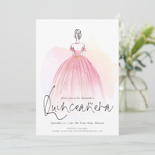 Glam Dress Elegant Quinceanera Invitation (Standing Front)