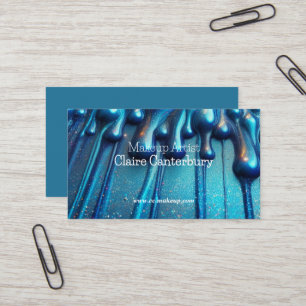 Glam Dripping Blue Glitter Makeup Business Card