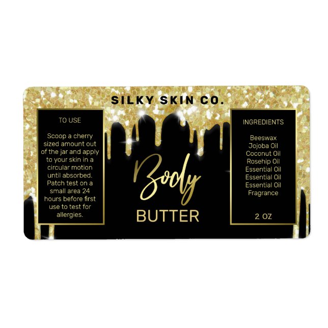 Glam Dripping Glitter Black And Gold Body Butter (Front)