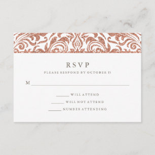 Glam Elegant Faux Rose Gold Glitter Damask RSVP Card