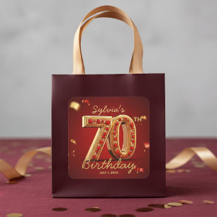 Glam Elegant Gold & Ruby Red Gems 70th Birthday Square Sticker