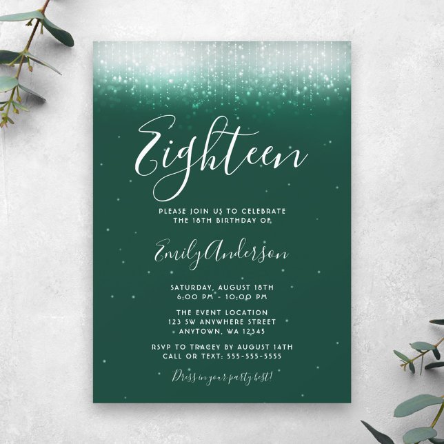 Glam Emerald Green 18th Birthday Invitation (Creator Uploaded)