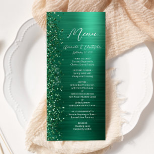 Glam Emerald Green Glitter Brushed Metal Wedding Menu