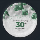 Glam Emerald Green Silver Balloon Glitter Birthday Paper Plate<br><div class="desc">Modern Glam Emerald Green Silver Balloon Glitter Sparkle Any Age Birthday Party Plates</div>