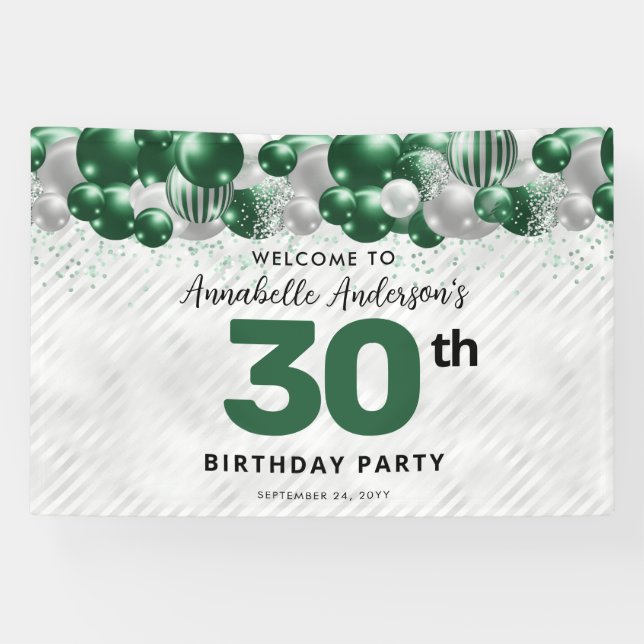 Glam Emerald Green Silver Balloon Glitter Welcome Banner (Horizontal)