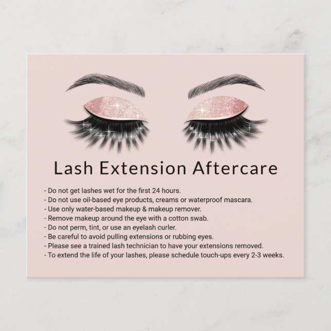 Glam Eyelash Extensions Makeup Artist Aftercare Flyer (Front)