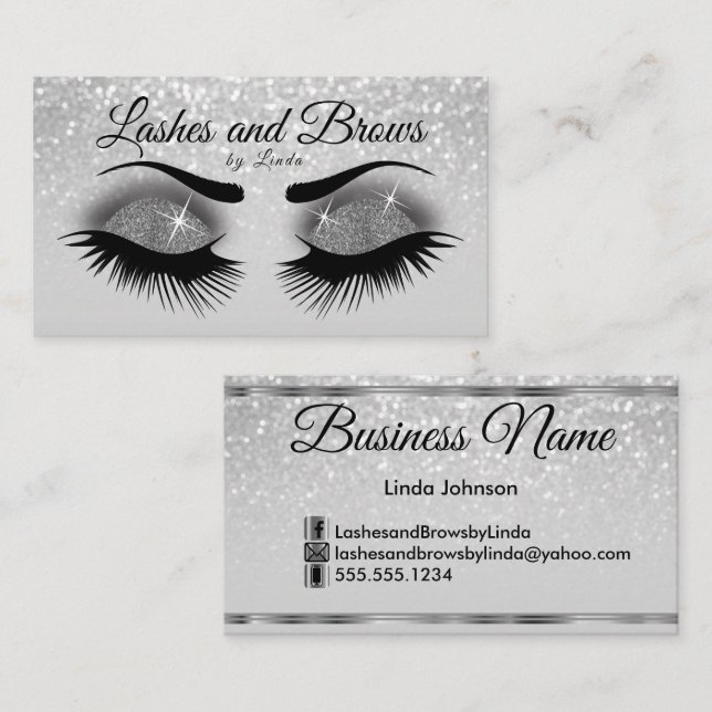 Glam Eyelashes and Brows - Smokey Grey Glitter Business Card (Front/Back)