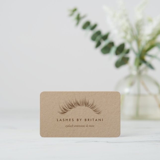 Glam Eyelashes brown  text Business Card (Standing Front)