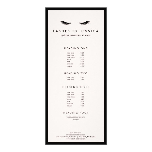 Glam Eyelashes Classic Black and Pink Rack Card (Front)