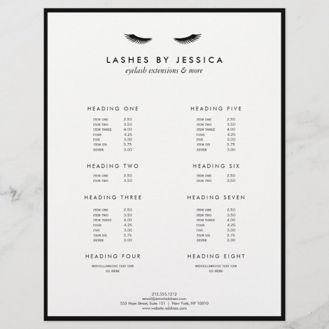 Glam Eyelashes Classic Black and White Flyer (Front)