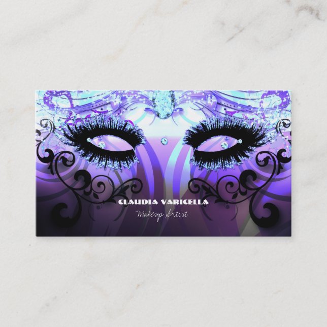 GLAM EYELASHES Purple Beauty Salon Makeup Artist Business Card (Front)