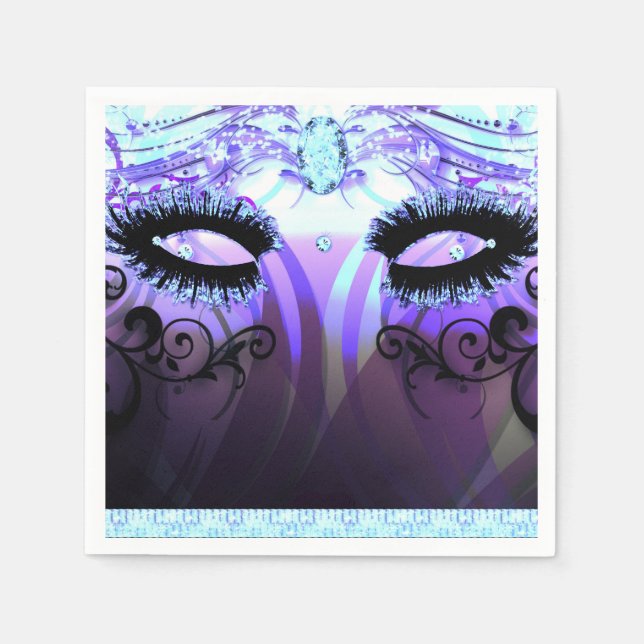 Glam Eyelashes Purple Masquerade Party Custom Napkin (Front)
