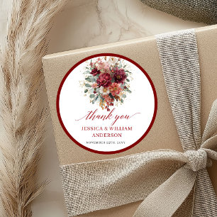 Glam Fall Burgundy Floral Wedding Sticker