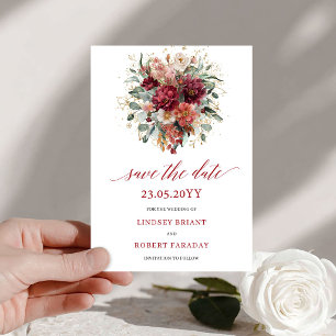 Glam Fall Burgundy Gold Floral Save The Date