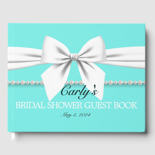 Glam Fancy Tiffany Theme Bridal Shower Guest Book (Front)
