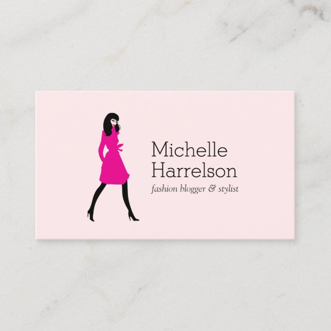 Glam Fashion Girl Style Blogger, Boutique Pink Business Card (Front)