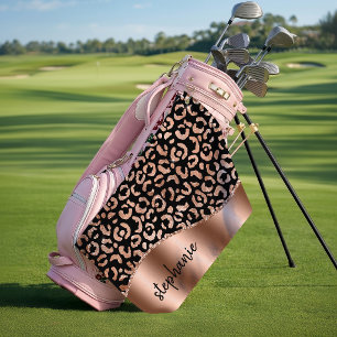 Glam Faux Foil Leopard Spots Rose Gold Black Name Golf Towel